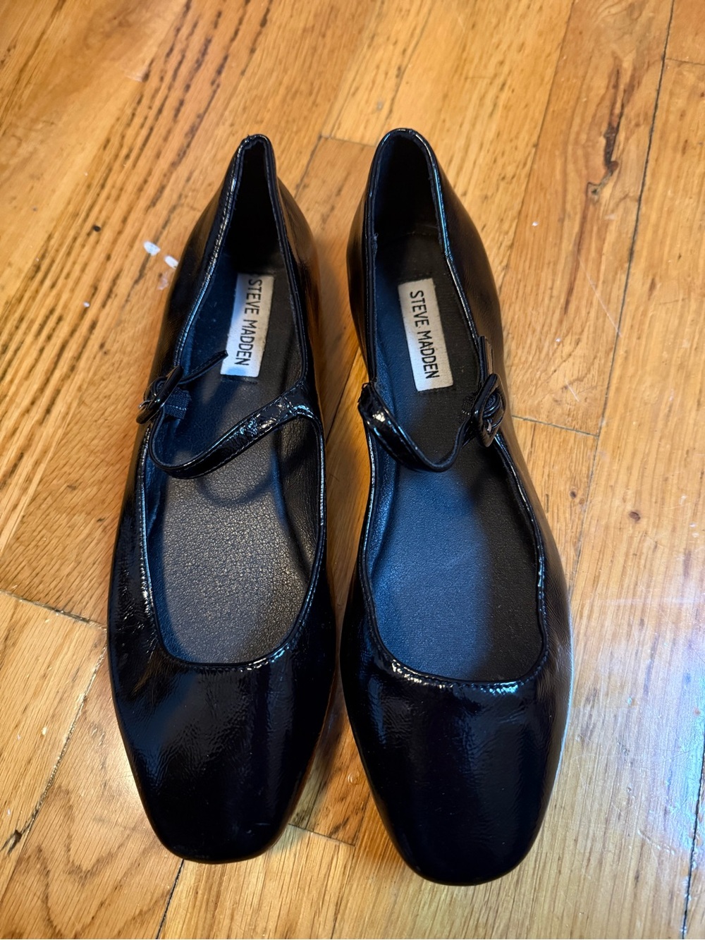Steve Madden Black Patent Mary Jane Flats with Square Toe